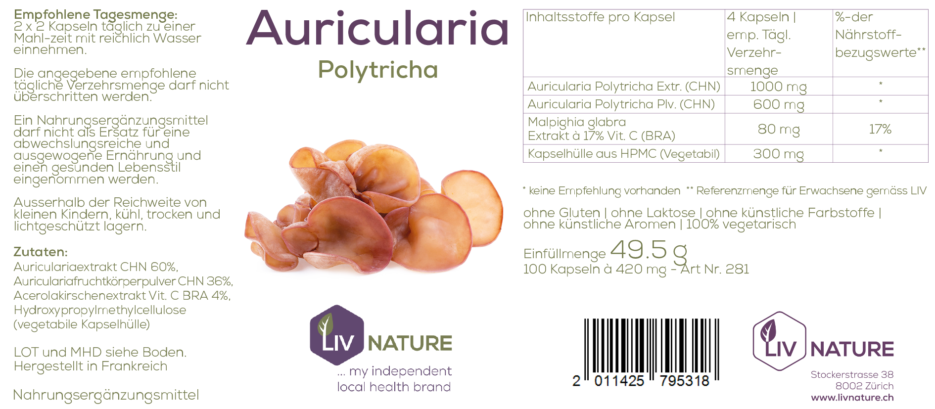LIV Nature Bio Auricularia Kapseln – Bild 2