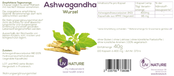 LivNature Ashwagandha Extrakt 520mg Kps 100Stk – Bild 2
