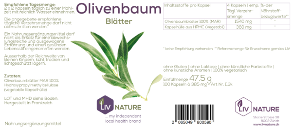 LivNature Olivenbaumblätter 380mg Kps 100Stk – Bild 2