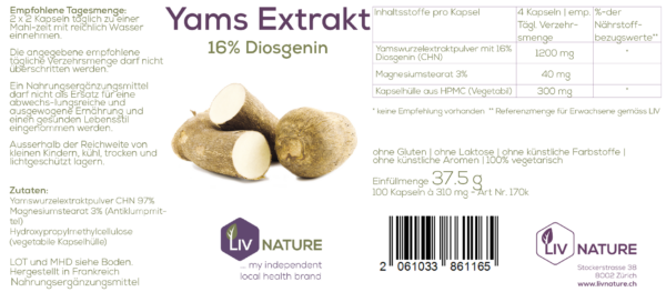 LivNature Yamswurzel Extrakt /16% Diosgenin 100 Stk. à 300mg – Bild 2