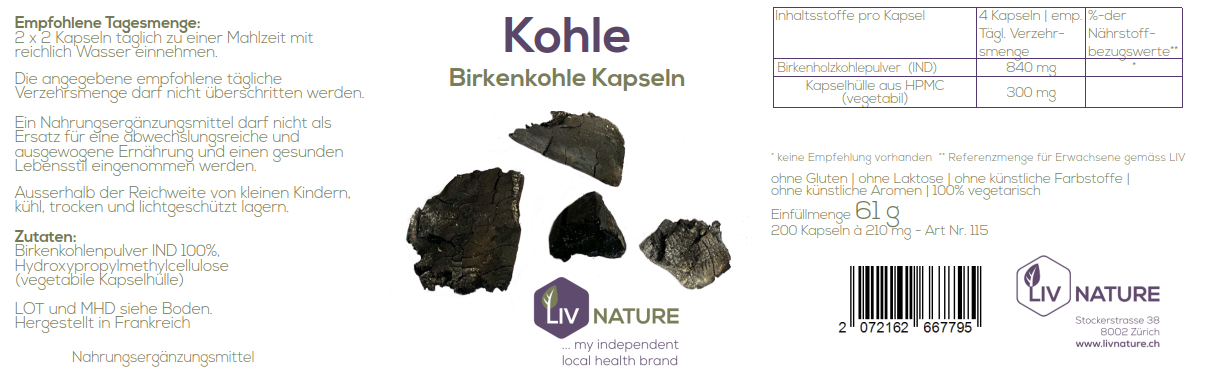 LivNature Birkenkohle 210mg Kps 200 Stk – Bild 2