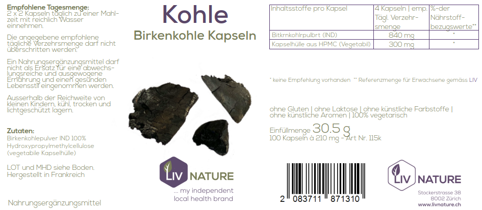 LivNature Birkenkohle 210mg Kps 100 Stk – Bild 2