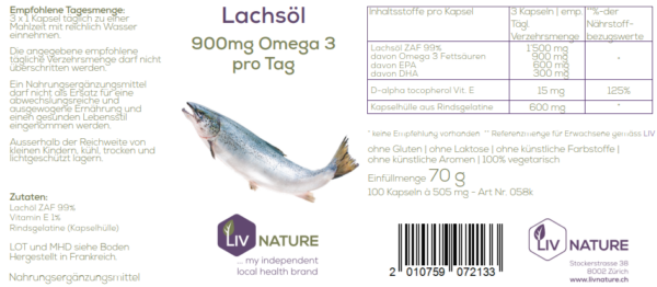LivNature Lachsöl +10 mg Vit. E 100 Stk. à 500mg – Bild 2