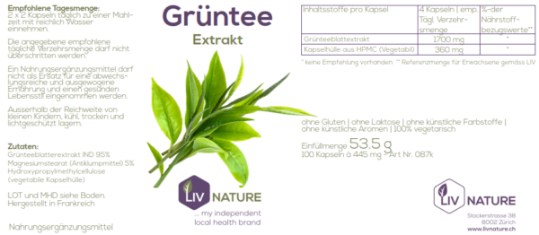 LivNature Grüntee-Extrakt 445mg Kps 100Stk – Bild 2
