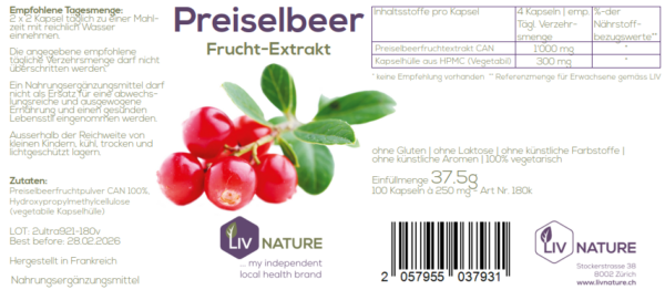 LivNature Preiselbeerfrucht Extrakt 250mg Kps 100 Stk – Bild 2