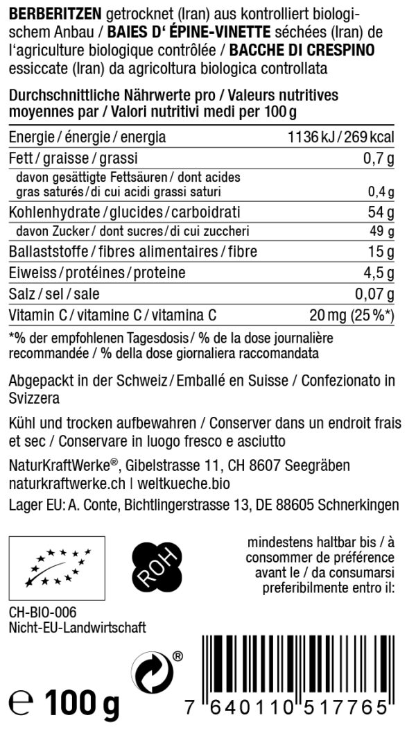 Naturkraftwerke Berberitzen getrocknet 100g Bio roh – Bild 2