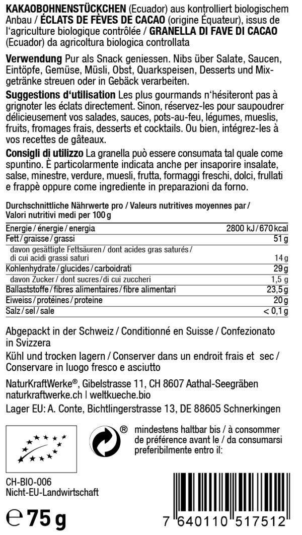 Naturkraftwerke Cacao Nibs 75g Bio – Bild 2