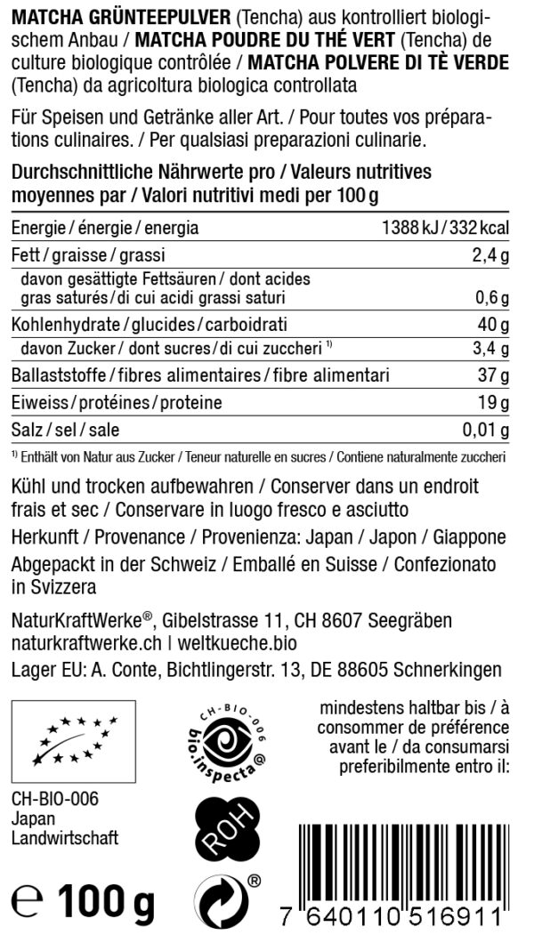 Naturkraftwerke Kochmatcha Grüntee Plv 100g Bio vegan – Bild 2