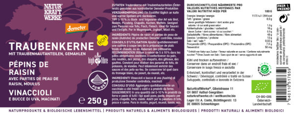 Naturkraftwerke Traubenkernmehl Demeter 250g – Bild 2