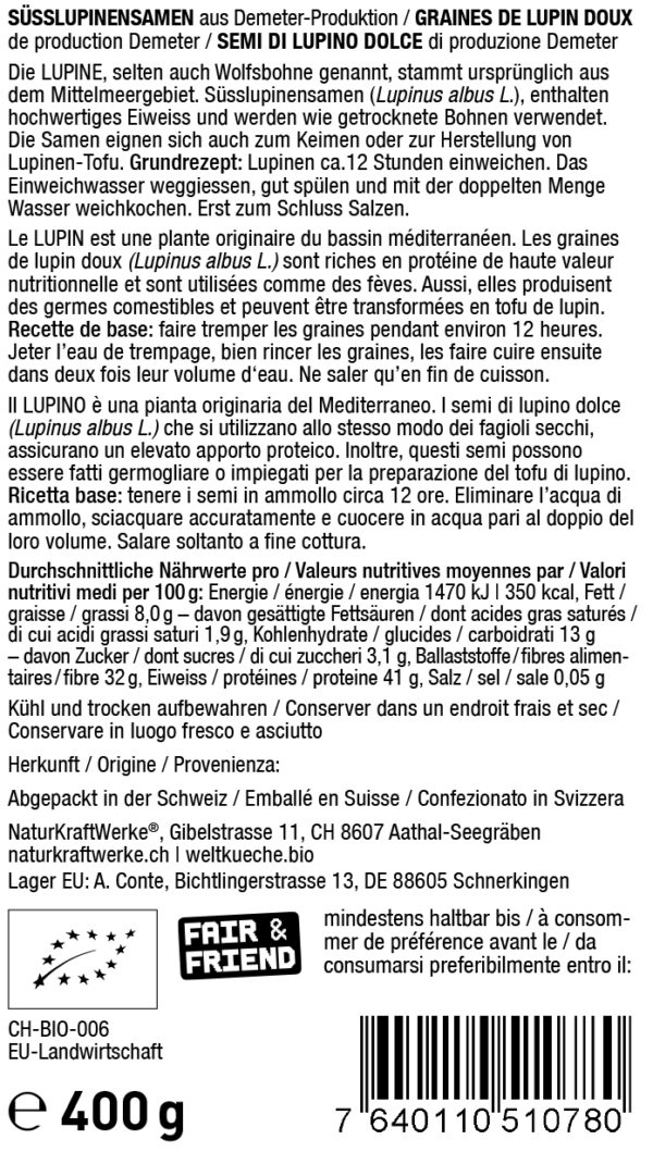 Naturkraftwerke Süsslupinen weiss 400g Demeter – Bild 2