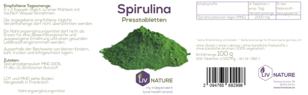LivNature Spirulina 450mg Kps 100Stk – Bild 2