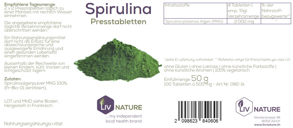 LivNature Spirulina 450mg Kps 100Stk – Bild 2