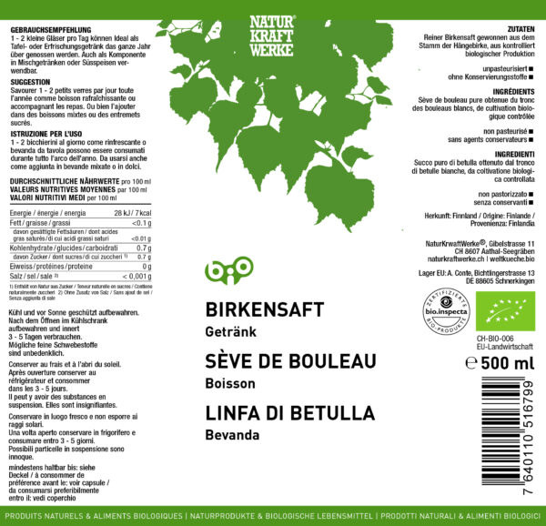 Naturkraftwerke Birkensaft unpast 500ml – Bild 2