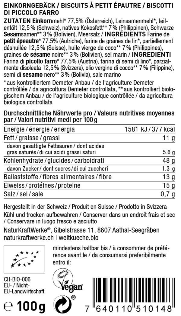 Naturkraftwerke Cracker mit Einkornmehl 100g – Bild 2