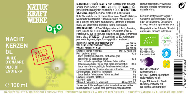 Naturkraftwerke Nachtkerzenöl 100ml Bio – Bild 2