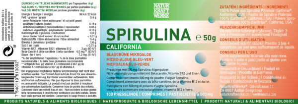 Naturkraftwerke Spirulina California 100Stk Glas 50g – Bild 2