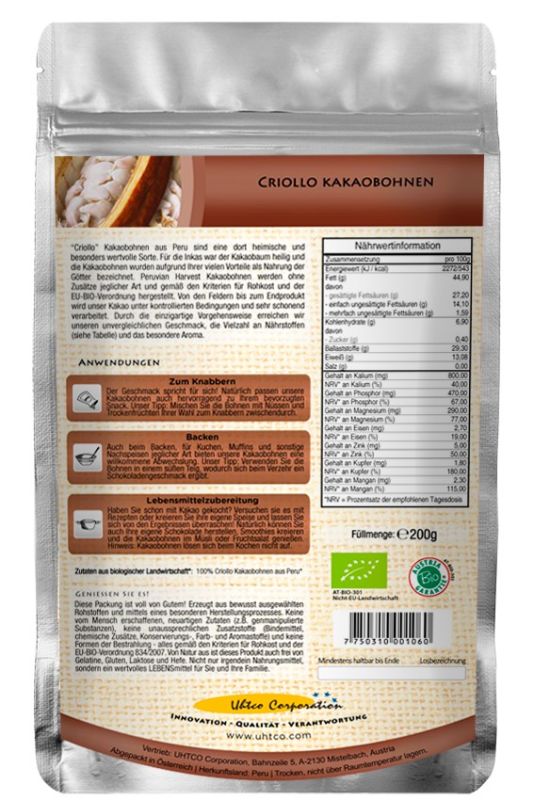 Peruvian Kakaobohnen aus Criollo-Kakao 200g, bio – Bild 2