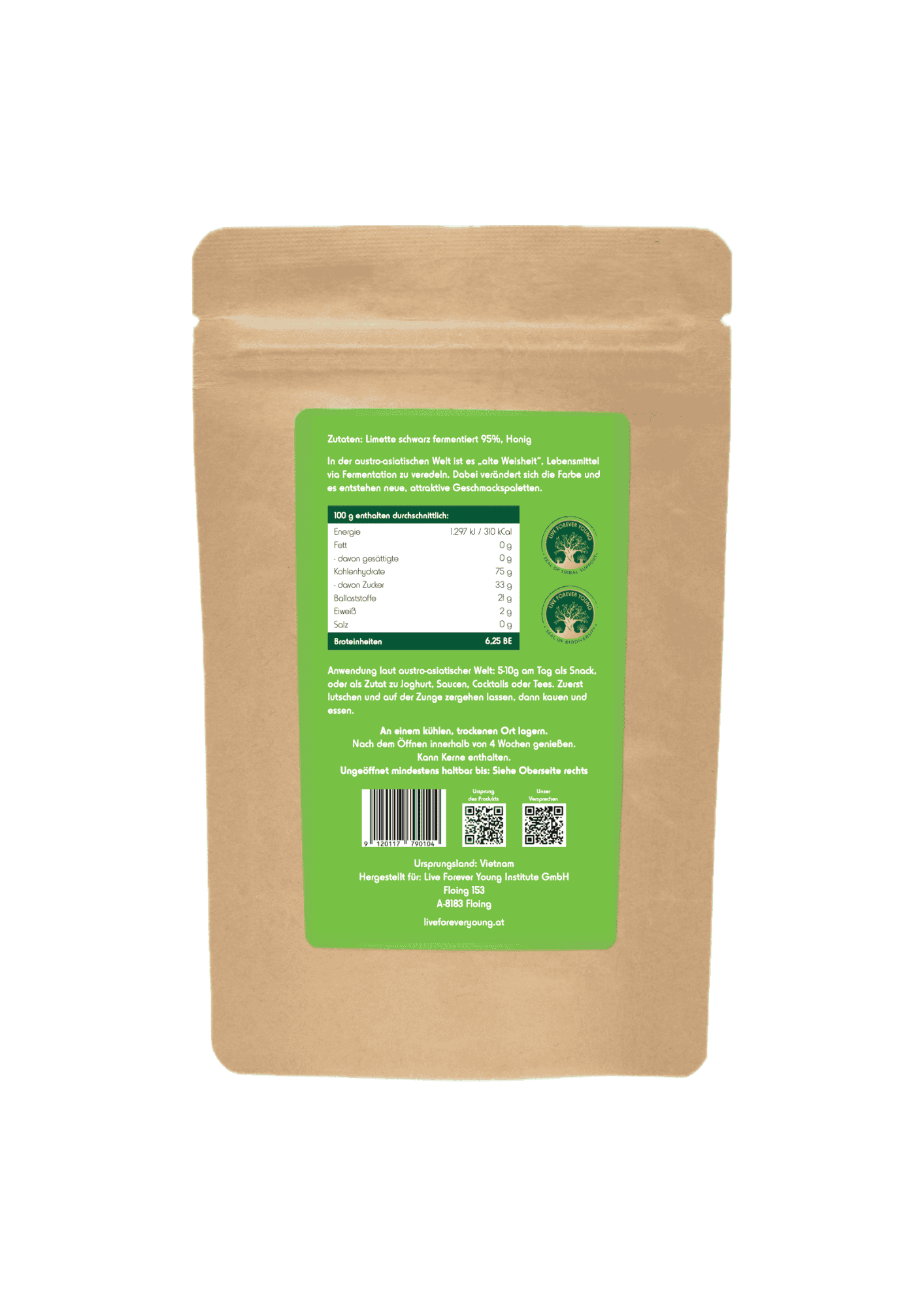 Live Forever Young Limette schwarz fermentiert 100g – Bild 2