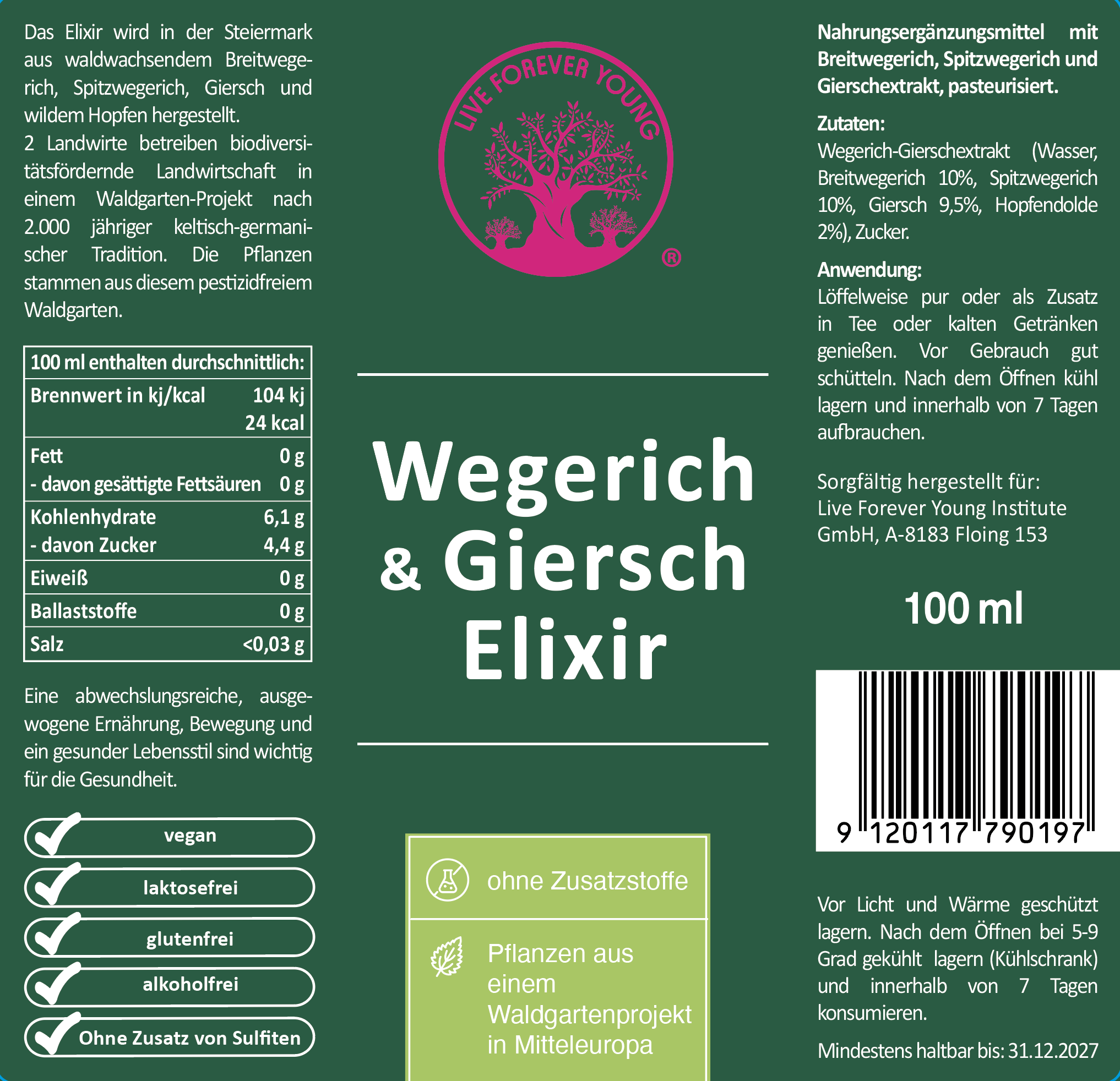 Live Forever Young Wegerich-Giersch-Elixier 100ml – Bild 2